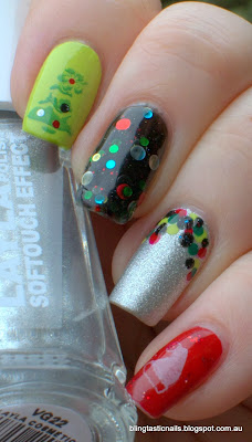 Christmas Skittle nails with Layla Marshmallow Twilight, Essence and KBShimmer Strung Out and Bundle Monster stamping