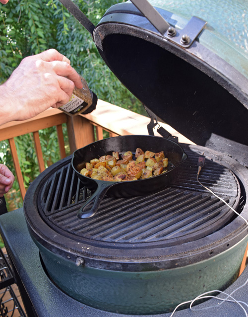 Skillet roasted potatoes on the grill