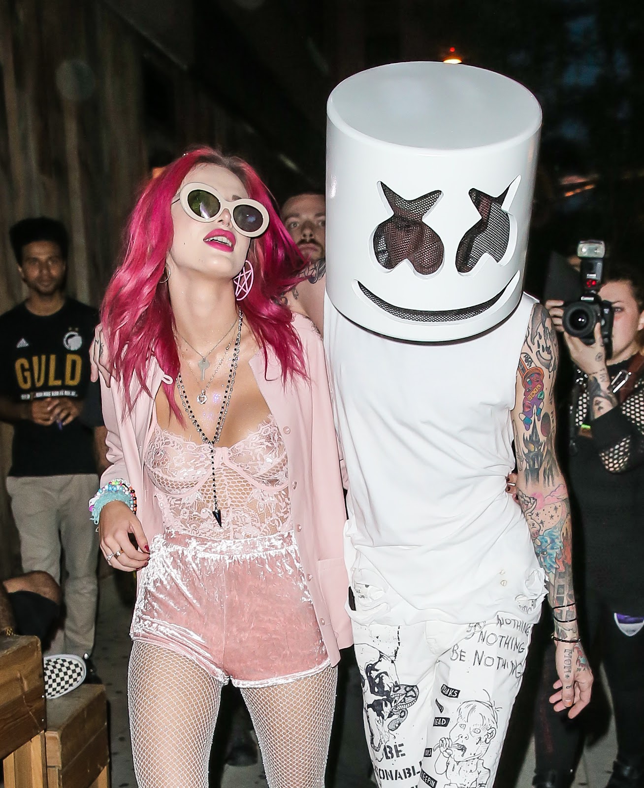 Bella Thorne bares all in see-through lace top as she parties in all-pink outfit in New York