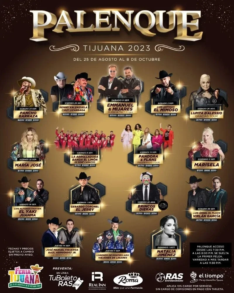 Cartelera de Artistas en Palenque Feria Tijuana 2023