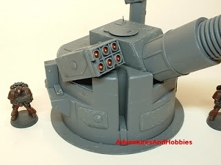 Close up of defensive missile array on heavy cannon turret Science Fiction war game terrain and scenery