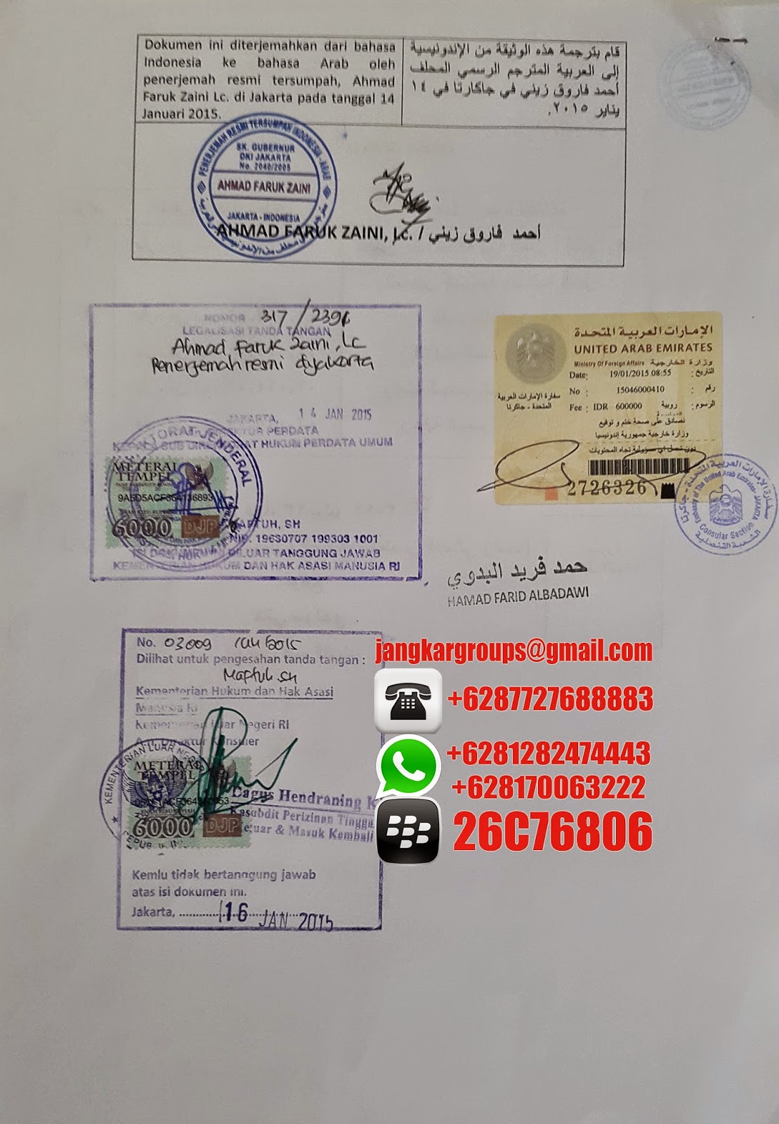 LEGALISASI DOKUMEN UAE DAN VISA KERJA UAE - Jangkar Groups
