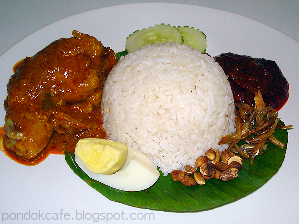 nasi lemak rendang ayam sambal ikan bilis pondok cafe