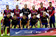 F. C. BARCELONA - Barcelona, España - Temporada 2013-14 - Pedro, Adriano, Pinto, Mascherano, Busquets y Piqué; Messi, Alves, Alexis Sánchez, Cesc Fábregas e Iniesta -  F. C. BARCELONA 1 (Alexis Sánchez), ATLÉTICO DE MADRID 1 (Godin) - 17/05/2014 - Liga de 1ª División, jornada 38 - Barcelona, Nou Camp - El Barsa no es capaz de ganar en su estadio y pierde la Liga ante el Atlético de Madrid