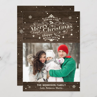  Rustic Wood Typography Merry Christmas Photo Holiday Card