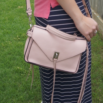 navy striped maxi skirt with Rebecca Minkoff small Darren messenger bag in peony  | awayfromblue