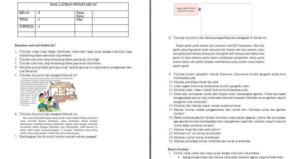  Soal  ulangan harian kelas  5  SD  MI Tema 1 antapedia com