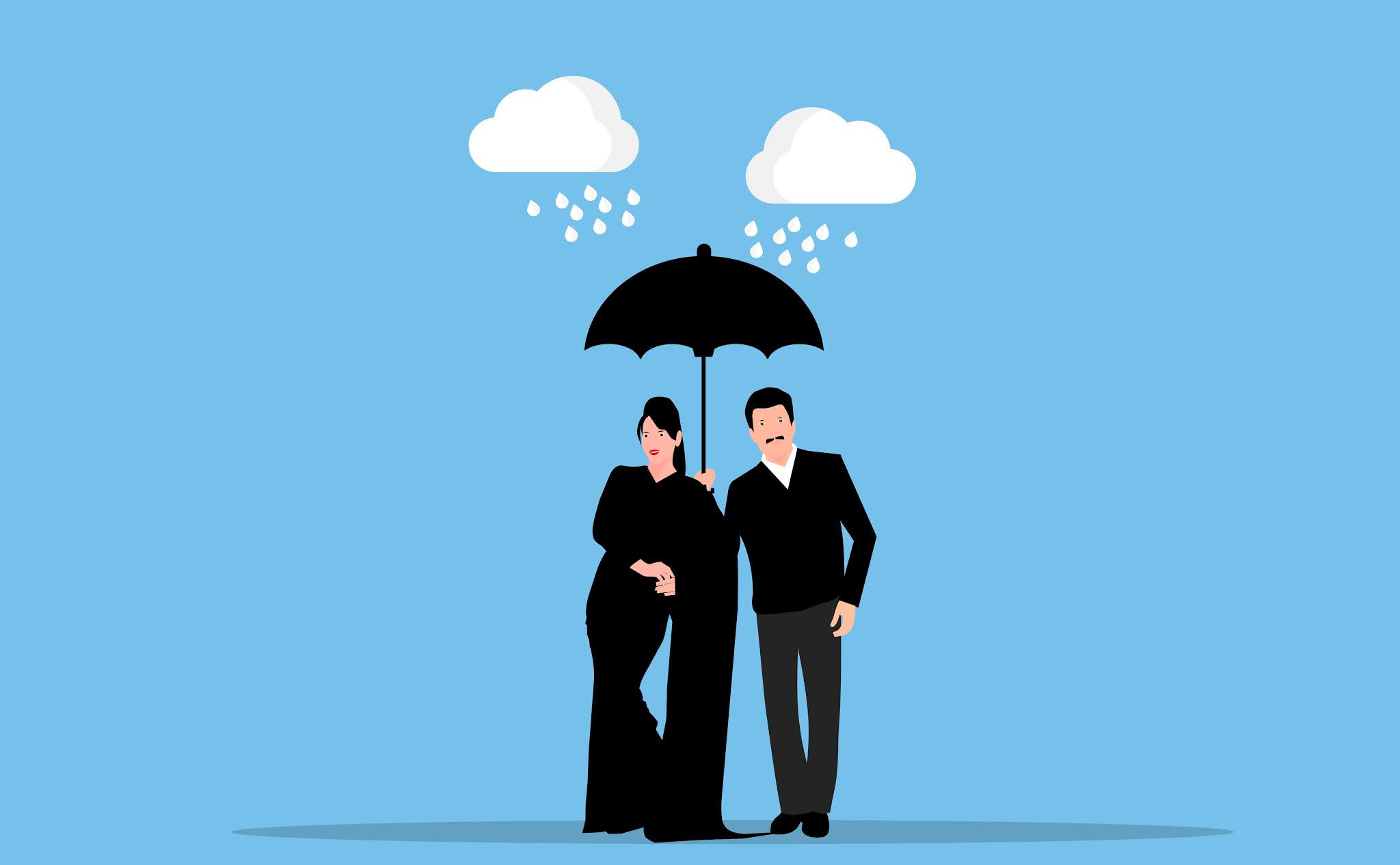 Illustration of couple in raining weather
