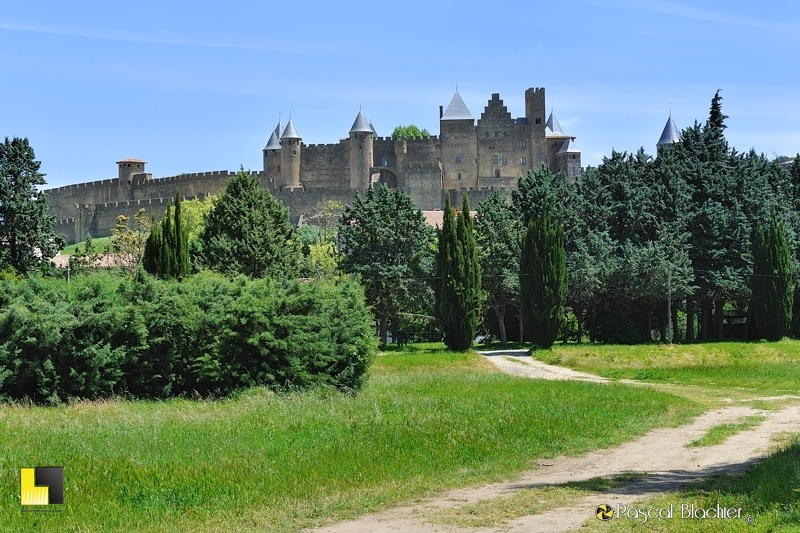 la cité de Carcassonne et le château comtal vu du parc photo pascal blachier