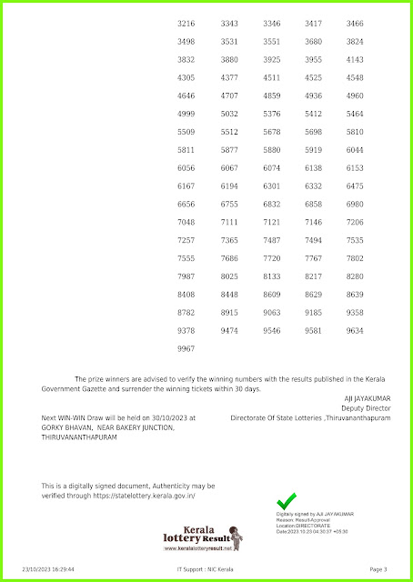 Off:> Kerala Lottery Result; 23.10.2023 Win Win Lottery Results Today "W-740''