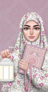 خلفيات بنات كرتونية محجبة ماسكة فوانيس رمضان والقرآن الكريم HD للايفون
