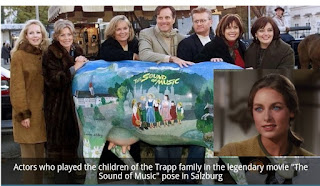 Actors who played the children of the Trapp family in the legendary movie "The Sound of Music" pose in Salzburg