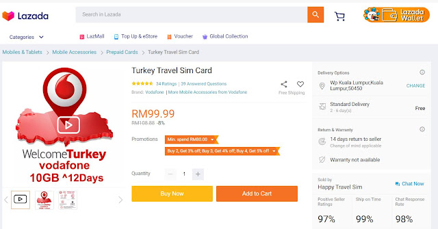 Turkey Travel SIM Card Lazada