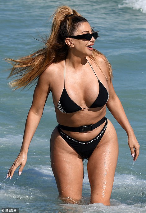 Larsa Pippen flashed her toned tummy while in a string bikini in Miami