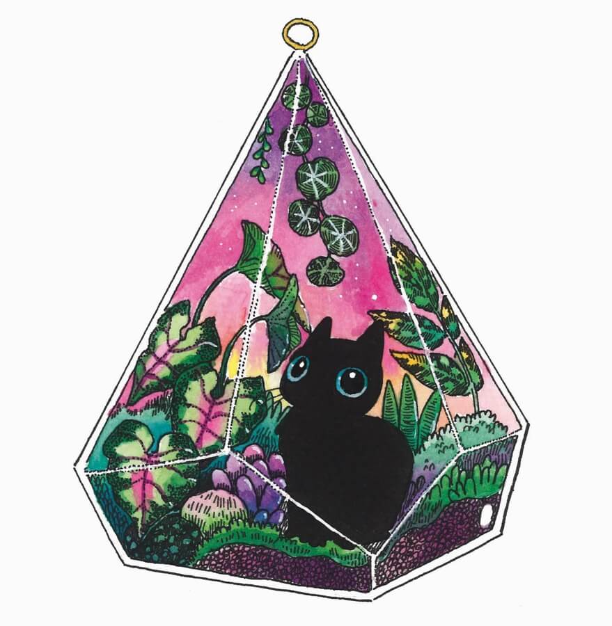 12-face-terrarium-black cat-drawings-sarah-szeuchek-www-designstack-co