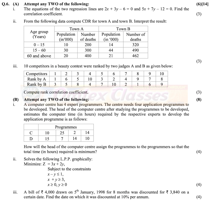 HSC Maths Question Paper 2020 Commerce - Std 12th - Maharashtra Board