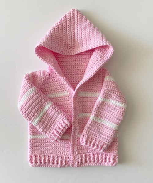 Pink Single Crochet Baby Sweater - Free Pattern 