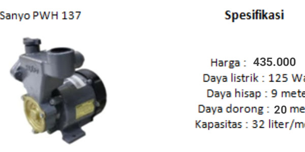 Daftar Harga Pompa Air Merk Sanyo Lengkap Dengan Spesifikasinya