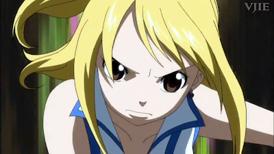 Lucy from Fairy Tail looking serious