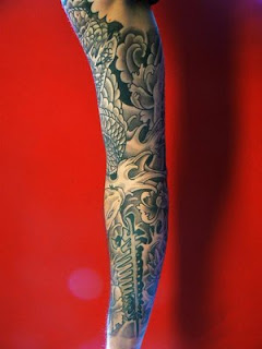 Japanese Tribal Dragon Sleeve  Tattoo Design