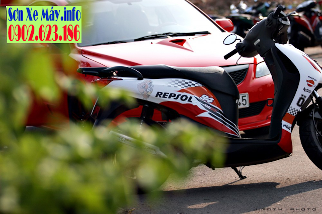 Sơn phối màu tem đấu Honda PS trắng cam đen Repsol