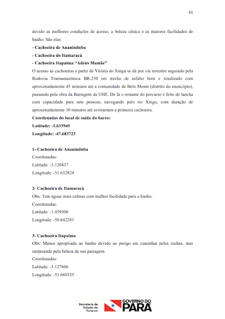 INVENTÁRIO DA OFERTA TURÍSTICA DO MUNICÍPIO DE VITÓRIA DO XINGU - 2015 - Pará - Brasil