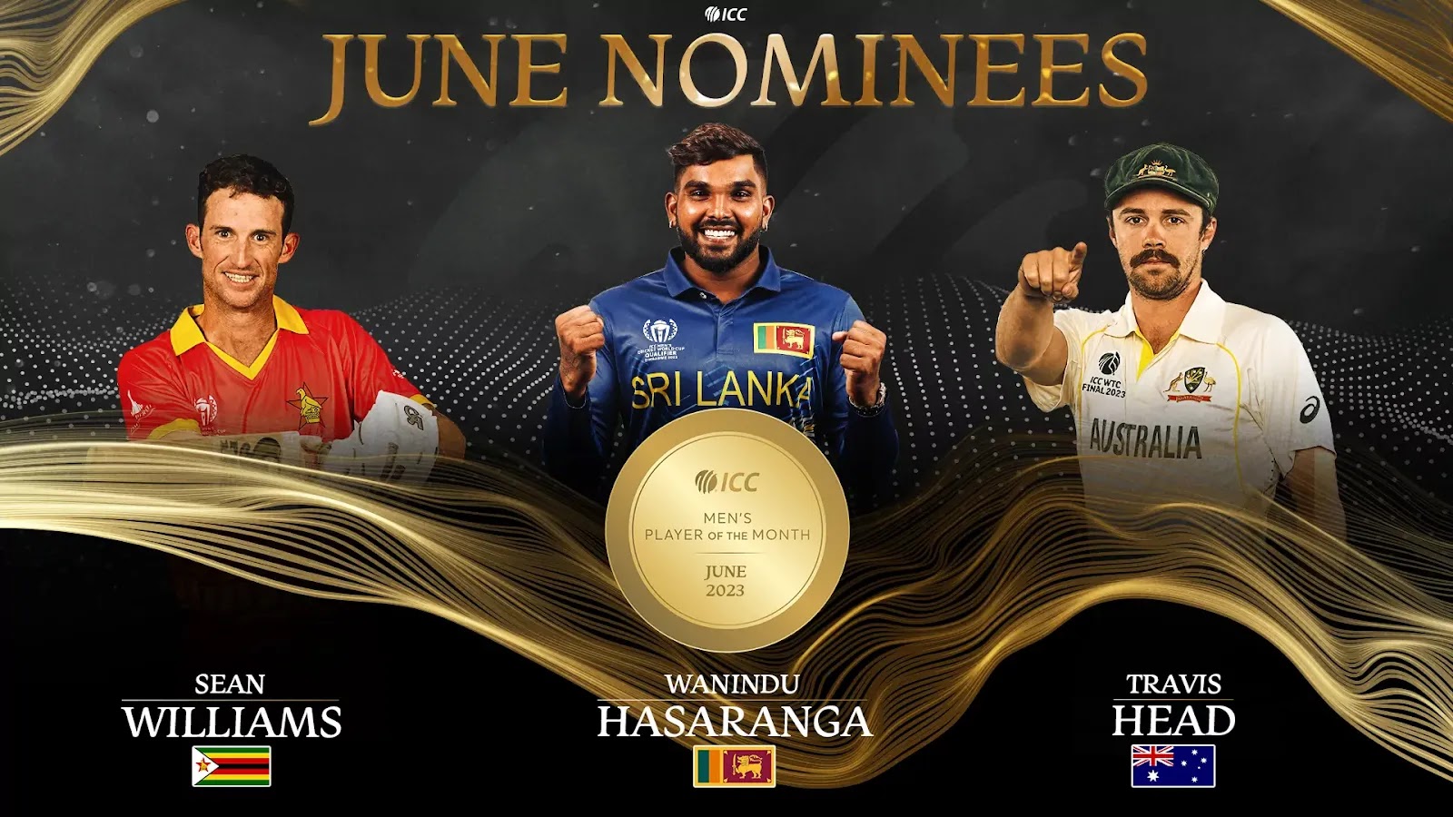 ICC Player of the Month Travis Head Sean Williams and Wanindu Hasaranga Nominated for June