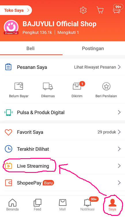 Fitur Terbaru Live Streaming Pada Aplikasi Shopee di Smartphone.