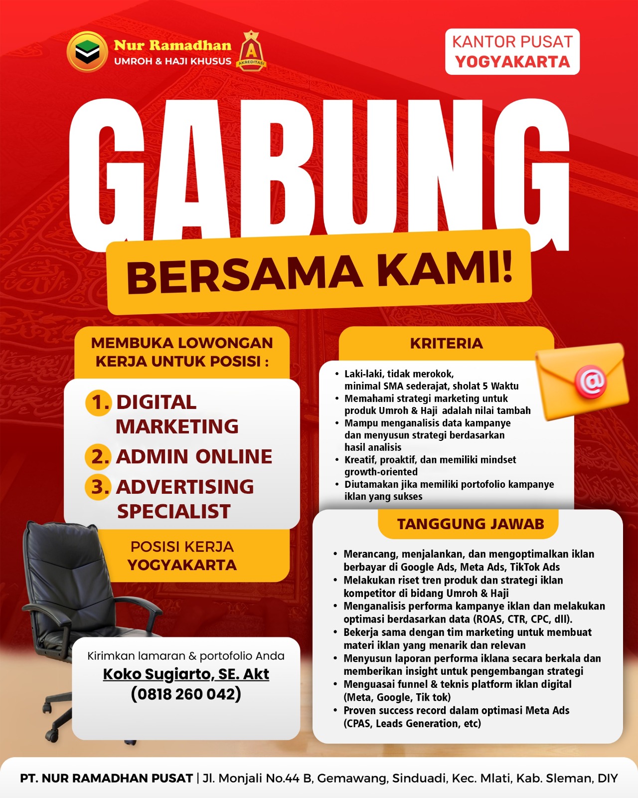 Loker Digital Marketing, Admin Online, Advertising Specialist PT Nur Ramadhan Pusat Jogja