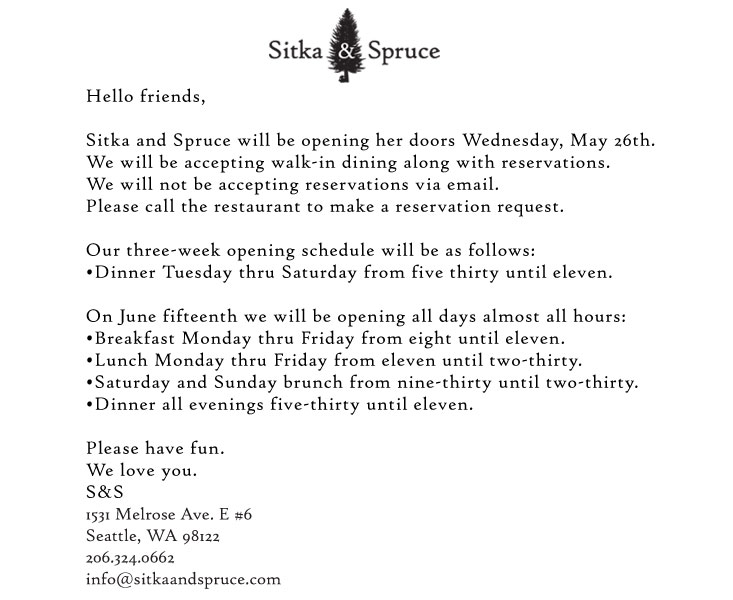 Below is the letter posted to Sitka & Spruce's website.