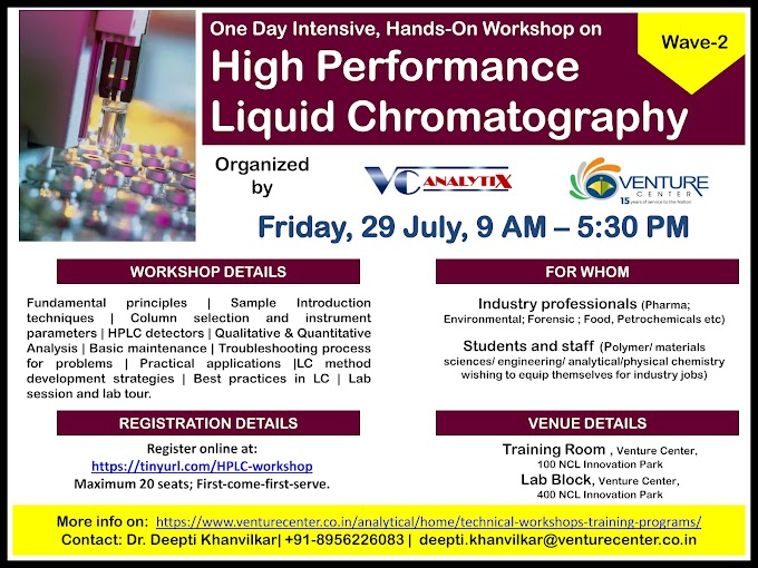 Venture Center Hands-on Workshop Fundamentals of High Performance Liquid Chromatography | 29th July 2022
