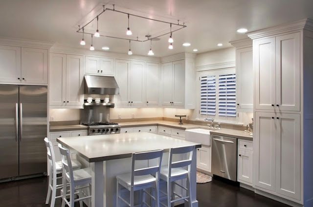 small kitchen with track lighting