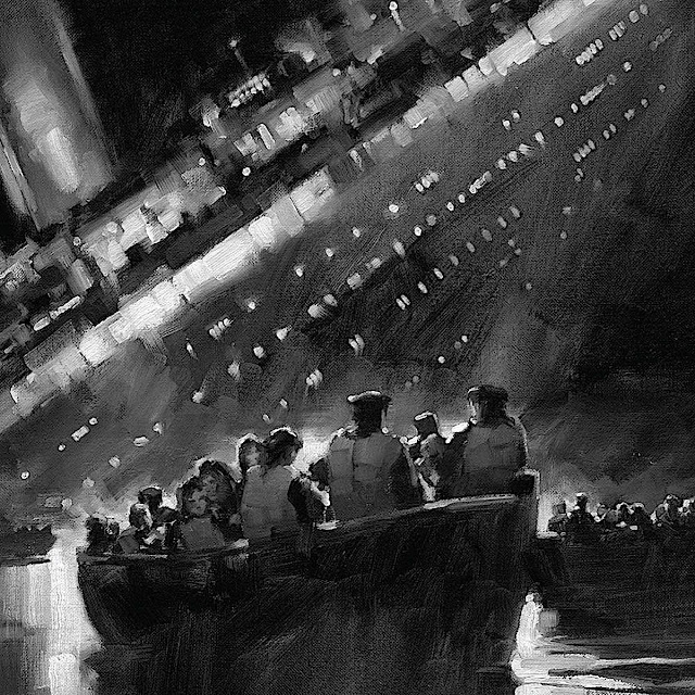 a Gregory Manchess illustration of the sinking Titanic