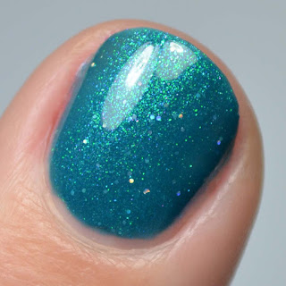 teal nail polish macro