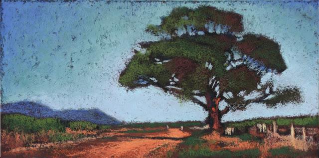 pastel artwork landscape tree on road artist janine aykens