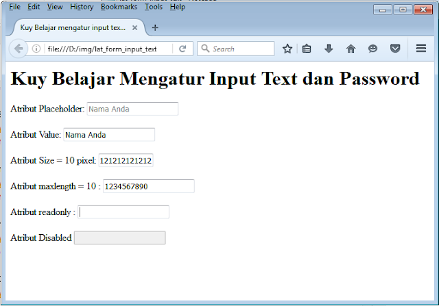 Kuy Belajar - Fungsi Tag Input Type Text dan Type Password dan Cara Penggunaannya