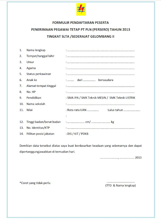 Formulir Pendaftaran Peserta PLN