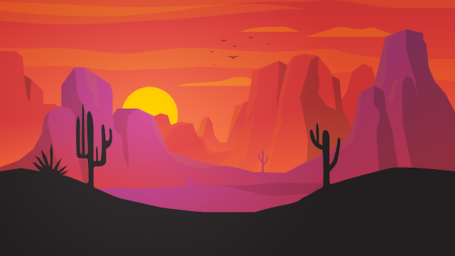 illustration of a desert sunset in minimalist style to use as wallpaper on PC