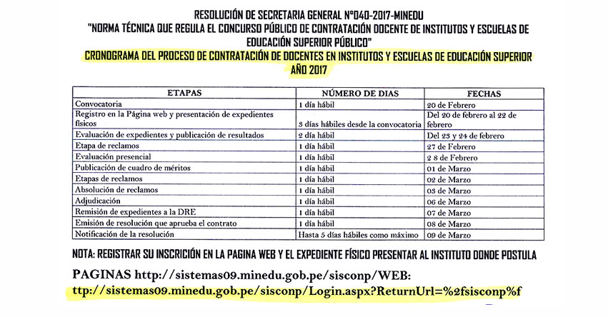 DRE Junín: Cronograma Contrato Docente en Institutos y Escuelas de Educación Superior Públicos 2017 - www.drejunin.gob.pe