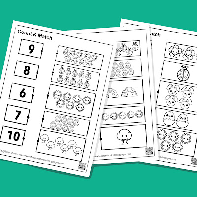 4 free preschool coloring sheets designed to teach kids to count from 1 to 10 while exploring the vibrant symbols of spring