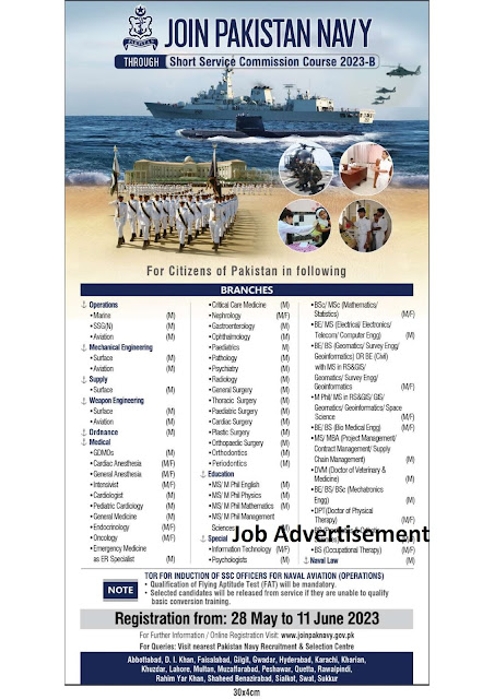 Join Pakistan Navy SSC (Short Services Commission Course  2023-B) Jobs 2023