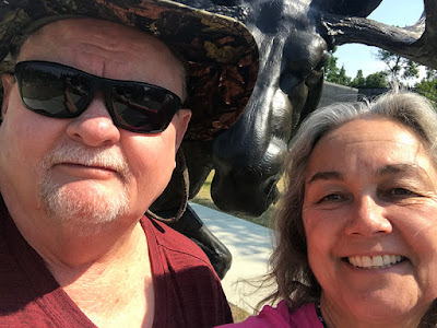 Us Infront of the Moose Statue at the Kenai National Wildlife Refugee