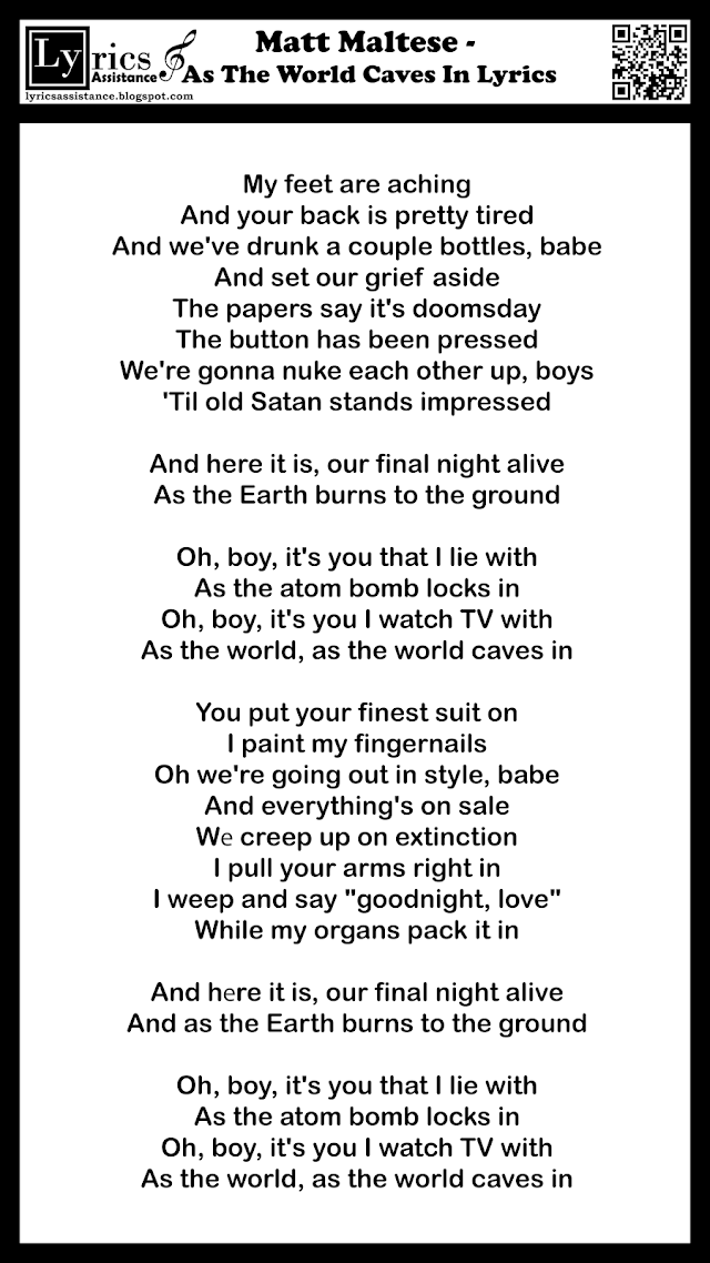 Matt Maltese - As The World Caves In Lyrics | lyricsassistance.blogspot.com
