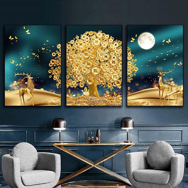 3 Piece Deer with Tree Modern Art Painting