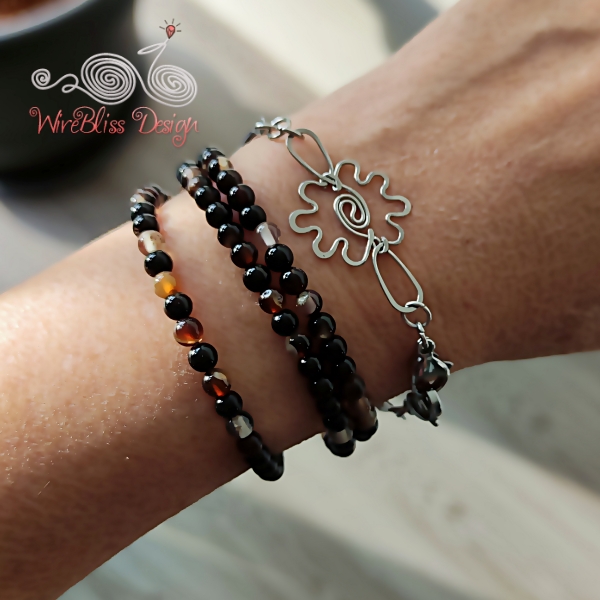 Black Striped Agate Onyx Face Mask Eyeglasses Strap as Bracelet