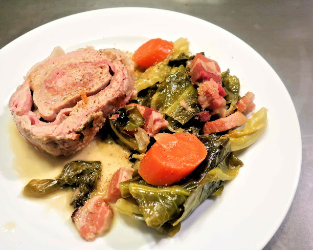 roulé de veau, chou portugais, cocotte