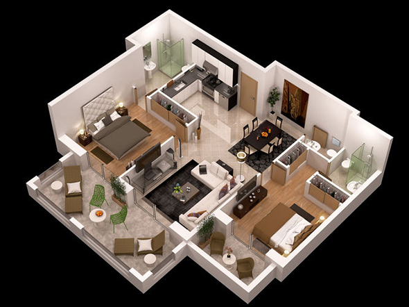 Custom Stylish Modern House 3D Floor Plans - Decor Units