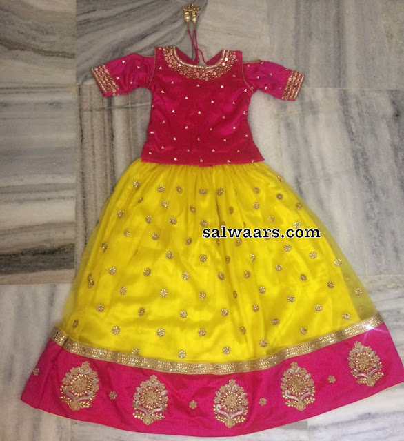 Mirror Lehenga in Yellow and Pink