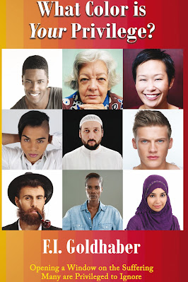 The outside edges have shades of yellow to red fading into each other with the middle being six photos of various people (man, woman, Black, Muslim, Jewish, etc.) The top of the image has the title in white with the author's name on the bottom.