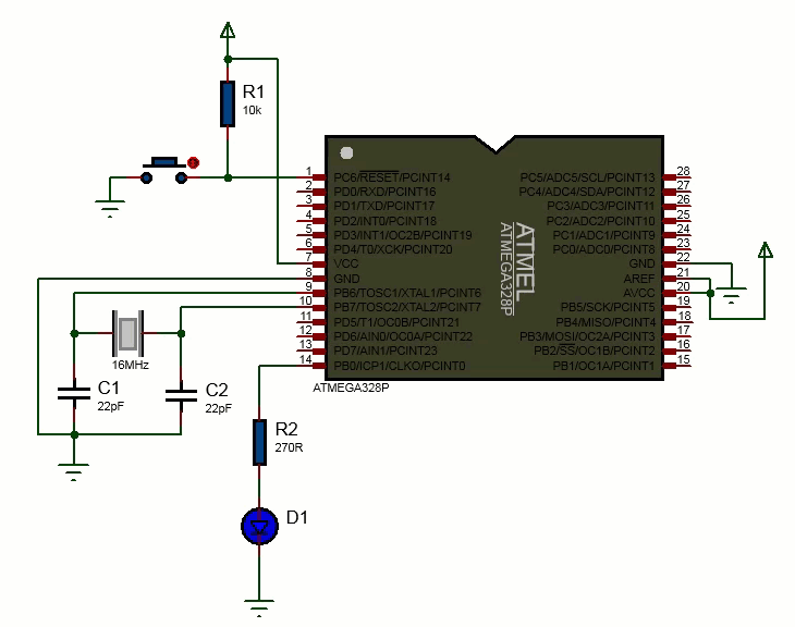 Atmega328p led blink circuit